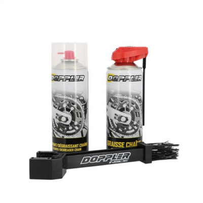 PACK ENTRETIEN CHAINE DOPPLER (NETTOYANT + GRAISSE CHAINE EN AEROSOL 400M + BROSSE)