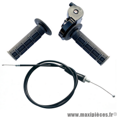 Poignée de gaz adaptable noire a tirage rapide avec câble pour cyclomoteur 50 à boite, scooter, moto * Prix spécial !