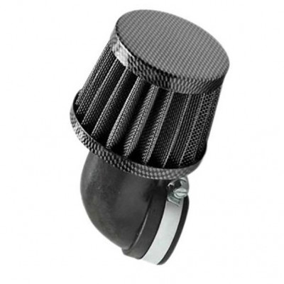 Filtre à air D28-35 conique 90° carbone pour Scooter, Mécaboite, Mobylette, Maxi Scooter, Moto, Quad