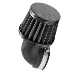 Filtre à air D28-35 conique 90° carbone pour Scooter, Mécaboite, Mobylette, Maxi Scooter, Moto, Quad