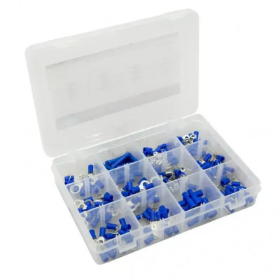 Coffret d'assortiment cosses électriques pré-isolées universelles bleu 165 pièces pour section de fil 1,5 à 2,5 mm²