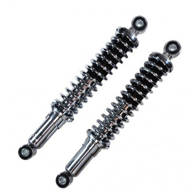 Paire d'amortisseurs réglables chrome entraxe 330mm diamètre fixation supérieur 10mm et inférieur 8mm