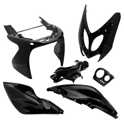 Kit carrosserie carénage adaptable noir brillant (6 pièces) MBK 50 Nitro 1997-2012, Yamaha 50 Aerox 1997-2012