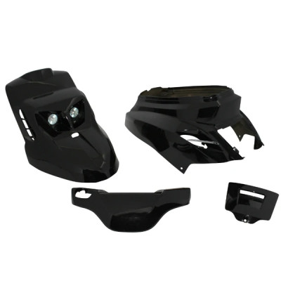 Kit carrosserie noir adaptable 4 pièces design pour MBK 50 Booster 2004+ / Yamaha 50 BWS 2004+ avec éclairage
