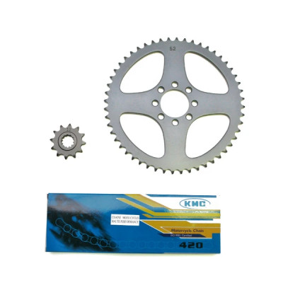 Kit chaîne adaptable 420 12x52 - MBK 50 X-Limit 1997 à 2001, Yamaha 50 DTR 1997 à 2001