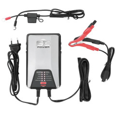 Chargeur de batterie adaptable SC38 automatique 6/12V - courant de sortie 0,8A/3,8A sélectionnable (livré avec pinces crocodiles + connexions rapides)