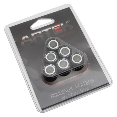 Galets de transmission Artek K1 19x17 6,5g (x6) pour Piaggio 125 Beverly, Fly, Liberty, MP3, Yourban, Vespa LX, GTS, X10, X9, X8, X7, X-Evo
