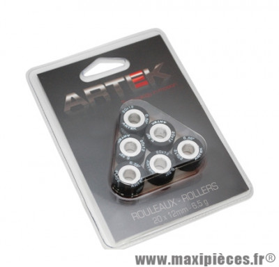 Galets Artek K1 20x12 6,5g (x6) pour Yamaha 125 Xmax, Majesty, Cygnus-X / MBK 125 Skycruiser, Skyliner, Flame-X