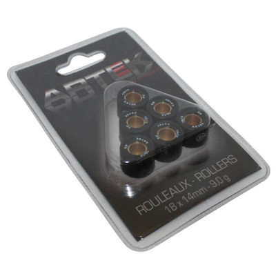 Galets de roulement Artek K1 18x14 9,0g (x6) pour scooter 125 chinois, Peugeot 125 Tweet, Kymco 125 Dink-Street, Agility, SYM 125 Fiddle, GTS