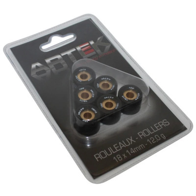 Galets de roulement Artek K1 18x14 12,0g (x6) pour scooter 125 chinois, Peugeot 125 Tweet, Kymco 125 Dink-Street, Agility, Sym 125 Fiddle, GTS