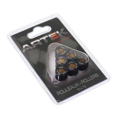 Galets de roulage Artek K1 15x12 3,7g (x6) pour MBK 50 Booster, Nitro, Ovetto, Stunt / Yamaha 50 BWS, Aerox, Neos