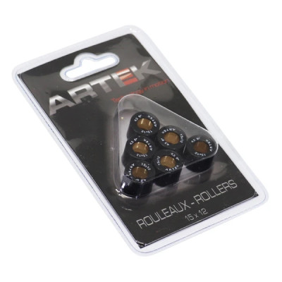 Galets de roller Artek K1 15x12 4,3g (x6) pour MBK 50 Booster, Nitro, Ovetto, Stunt / Yamaha 50 BWS, Aerox, Neos