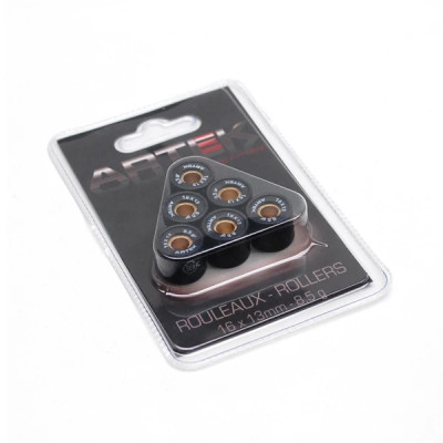 GALET-ROULEAU Artek 16X13 8,5g (x6) pour Peugeot 50 Kisbee, TKR, Trekker, Speedfight, Buxy, Vivacity / Piaggio 50 Zip, Typhoon, NRG 1994>1999 / Kymco 50 Dink, People, Top-Boy