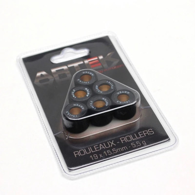 Galets/Rouleaux Artek K1 19x15,5 5,5g (x6) pour Piaggio 50 Zip 2T et 4T 2000+, Typhoon 1999+, Liberty 2T et 4T, NRG, Vespa LX 2T et 4T, Gilera 50 Stalker, Runner, DNA, Ice