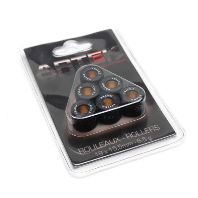 Galets de réglage Artek 19x15,5 6,5g (x6) pour Piaggio 50 Zip 2T et 4T, Typhoon 1999+, Liberty 2T et 4T, NRG, Vespa LX 2T et 4T, Gilera 50 Stalker, Runner, DNA, Ice