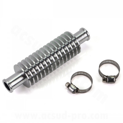Radiateur adaptable Aluminium CNC rond Silver 130mm Ø35 (durite Ø16mm) pour Scooter, Mécaboite, Mobylette, Maxi Scooter, Moto, Quad