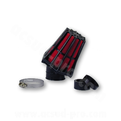 Filtre à air adaptable R-Evolution 30° Ø35/28 noir/rouge pour Scooter, Mécaboite, Mobylette, Maxi Scooter, Moto, Quad