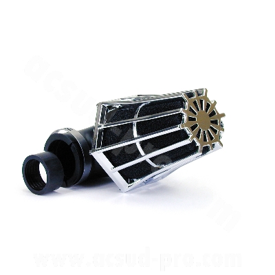 Filtre à air adaptable R 90° Ø35/28 chrome/noir pour Scooter, Mécaboite, Mobylette, Maxi Scooter, Moto, Quad