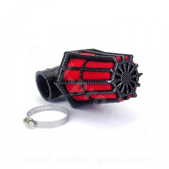 Filtre à air adaptable R 90° Ø35/28 Carbone/Rouge pour Scooter, Mécaboite, Mobylette, Maxi Scooter, Moto, Quad