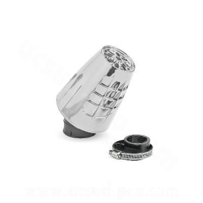 Filtre à air adaptable obus 30° Ø35/28 chrome pour Scooter, Mécaboite, Mobylette, Maxi Scooter, Moto, Quad