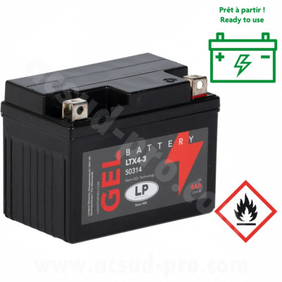 Batterie gel adaptable 12V 4Ah SANS ENTRETIEN pour Scooter, Mécaboite, Maxi Scooter, Moto, Quad