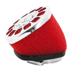Filtre à air Malossi E14 mousse rouge chrome fixation coudée 30° diamètre 38 pour Scooter, Mécaboite, Mobylette, Maxi Scooter, Moto, Quad