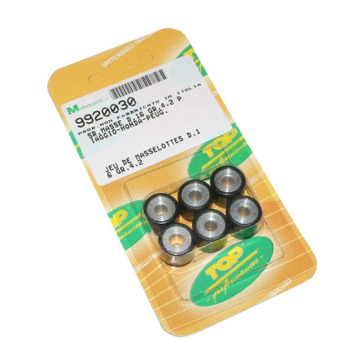 Galets de scooter TOP PERFORMANCES 16x13 4,2g x6 pour Peugeot 50 Kisbee, TKR, Trekker, Speedfight, Buxy, Vivacity - Piaggio 50 Zip, Typhoon, NRG 1994>1999 - Kymco 50 Dink, People, Top-Boy