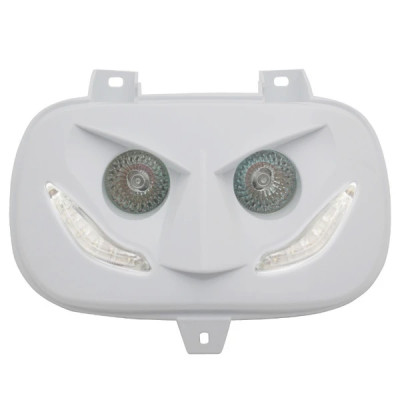 Double optique Replay RR8 blanc avec leds blanches pour MBK 50 Booster 1999-2003, Yamaha 50 BWS 1999-2003