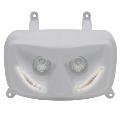 Double optique Replay RR8 blanc avec leds blanches pour MBK 50 Booster 2004+ / Yamaha 50 BWS 2004+