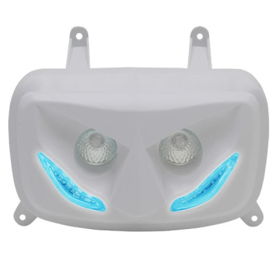 Double optique Replay blanc avec leds bleu pour scooter MBK 50 Booster et Yamaha 50 BWS après 2004