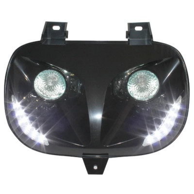 Double optique Replay RR8 noir avec LEDs blanches pour MBK 50 Booster 1999-2003 et Yamaha 50 BWS 1999-2003