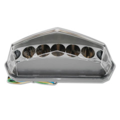 Feu arrière adaptable avec stop + clignotant LED transparent homologué CE pour 50 à boîte Derbi Senda DRD, X-Race, X-Treme