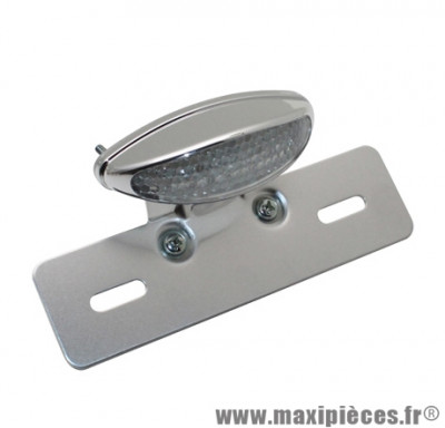 Feu arrière adaptable ovale à LEDs transparent/chrome avec feu stop + position + éclairage plaque homologué CE