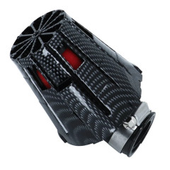 Filtre à air adaptable E5 Box Carbone brillant mousse rouge fixation coudé à 45° Ø35 / 28mm