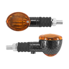 Clignotants universels Replay orange / carbone avec témoin base courte homologués CE (PAIRE)