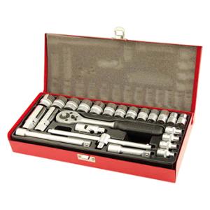 Coffret de douilles adaptable chrome / vanadium 3/8 6 pans 6mm à 22mm (24 pièces)