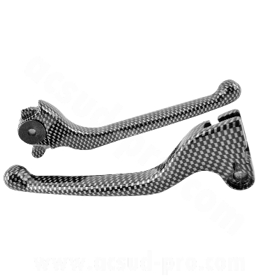 Paire de leviers adaptable imitation carbone MBK Mach G / Yamaha Jog (OEM : 5RW-H3922-00 + 5JH-H3912-00)