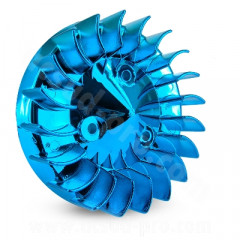 Turbine TNT bleu anodisé moteurs Minarelli A/C pour scooters MBK Booster, Stunt, Slider, Ovetto et Yamaha BWS, Neos