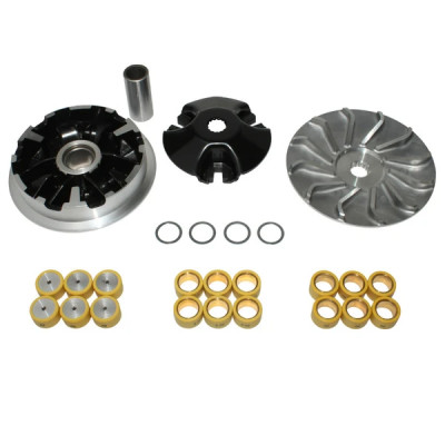 Variateur adaptable high performance avec joue fixe + 3 jeux de rouleaux 8-8,5-9g pour maxi scooter 125cc Yamaha XMAX, Majesty, X-City / MBK Skycruiser, Skiliner, Cityliner