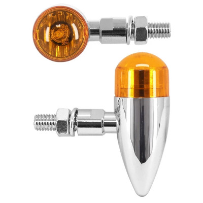 Clignotants universels adaptable vintage métal orange-chrome à ampoule BAU9s (homologués CE)