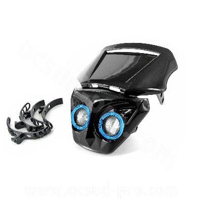 Tête de fourche adaptable noire halogènes + leds