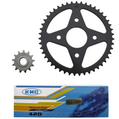 Kit chaine adaptable 420 13x47 (alesage 54mm) pour MBK 50 X-Power après 2000 / Yahama 50 TZR après 2000