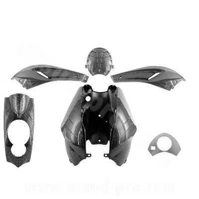 Kit carrosserie adaptable imitation carbone 5 pièces pour scooter Peugeot Ludix (sauf Blaster)