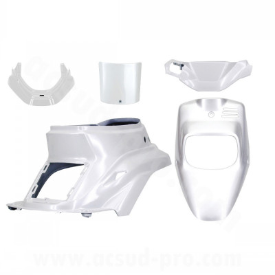 Kit carrosserie adaptable blanc métal (5 pièces) pour MBK 50 Booster 1999-2003 / Yamaha 50 BWS 1999-2003