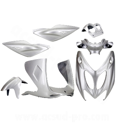 Kit carrosserie adaptable gris métal 7 pièces pour scooter MBK Nitro / Yamaha Aerox 1997-2012