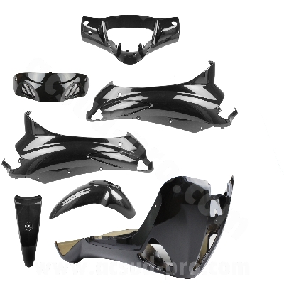 Kit carrosserie adaptable 7 pièces noir pour scooter Piaggio Liberty 50 / 125 / 150 / 200cc 2004-2014