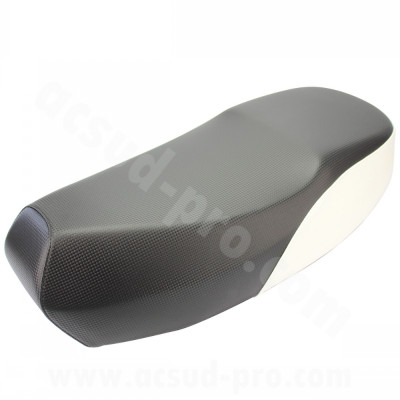 Selle adaptable noir / blanc (OEM : 4PB-F47305-100) pour scooter MBK Booster Spirit 1999-2003 / Yamaha BWS 1999-2003