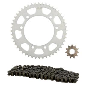 Kit chaîne adaptable 420 11x48 (démultiplication origine) diamètre 105 / fixations 3x2 pour moto MBK X-Limit après 2004