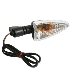 Clignotant adaptable transparent homologué CE pour scooter Piaggio Typhoon après 2010, Aprilia SR après 2010, RS4 après 2011, RX après 2006 et moto 125cc Yamaha YZF R après 2008.