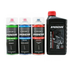 Kit entretien complet Voca Racing lubrifiant chaine, nettoyant frein, huile de transmission 10W40, bombe peinture haute température